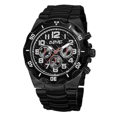 August Steiner Men's Swiss Quartz Multifunction Dual-Time Black Bracelet Watch