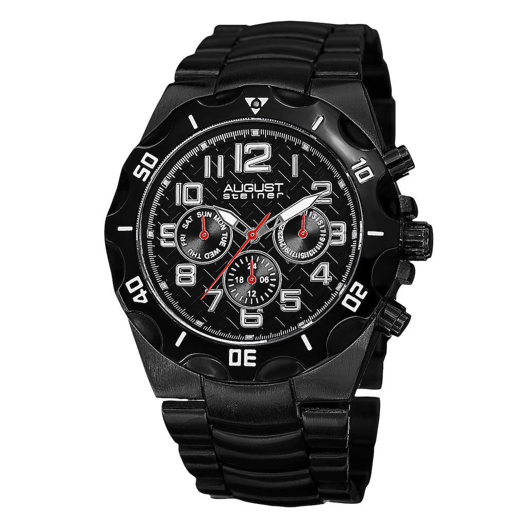 August Steiner Men's Swiss Quartz Multifunction Dual-Time Black Bracelet Watch