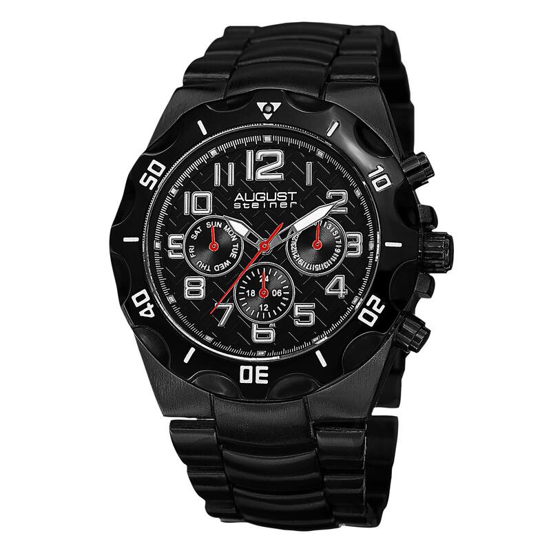 August Steiner Men's Swiss Quartz Multifunction Dual-Time Black Bracelet Watch