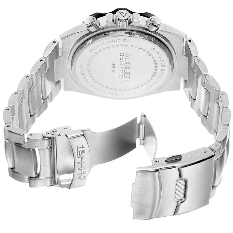 August Steiner Men's Swiss Quartz Multifunction Dual-Time Silver-Tone Bracelet Watch