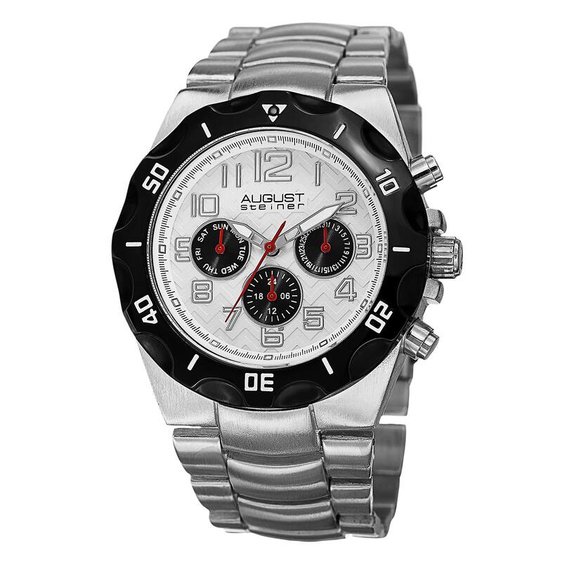 August Steiner Men's Swiss Quartz Multifunction Dual-Time Silver-Tone Bracelet Watch