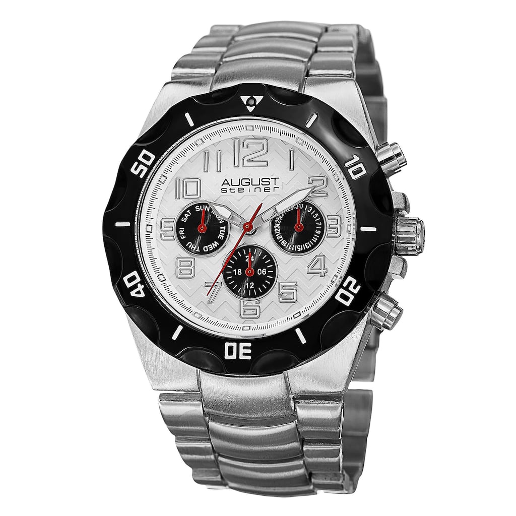 August Steiner Men's Swiss Quartz Multifunction Dual-Time Silver-Tone Bracelet Watch
