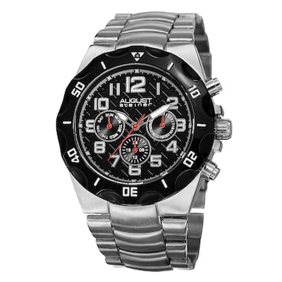 August Steiner Men's Swiss Quartz Multifunction Dual-Time Silver-Tone Bracelet Watch