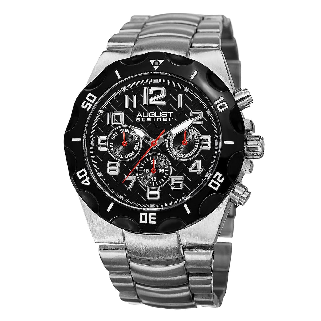August Steiner Men's Swiss Quartz Multifunction Dual-Time Silver-Tone Bracelet Watch