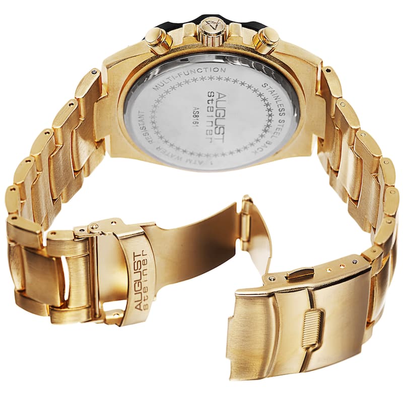 August Steiner Men's Swiss Quartz Multifunction Dual-Time Gold-Tone Bracelet Watch