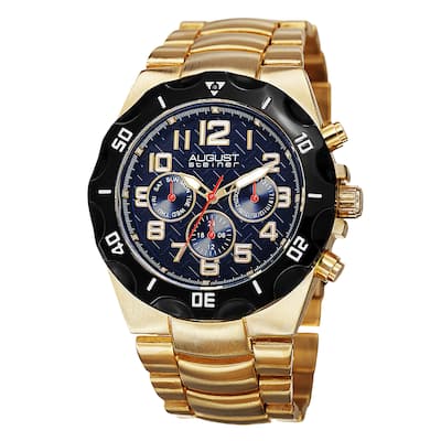 August Steiner Men's Swiss Quartz Multifunction Dual-Time Gold-Tone Bracelet Watch