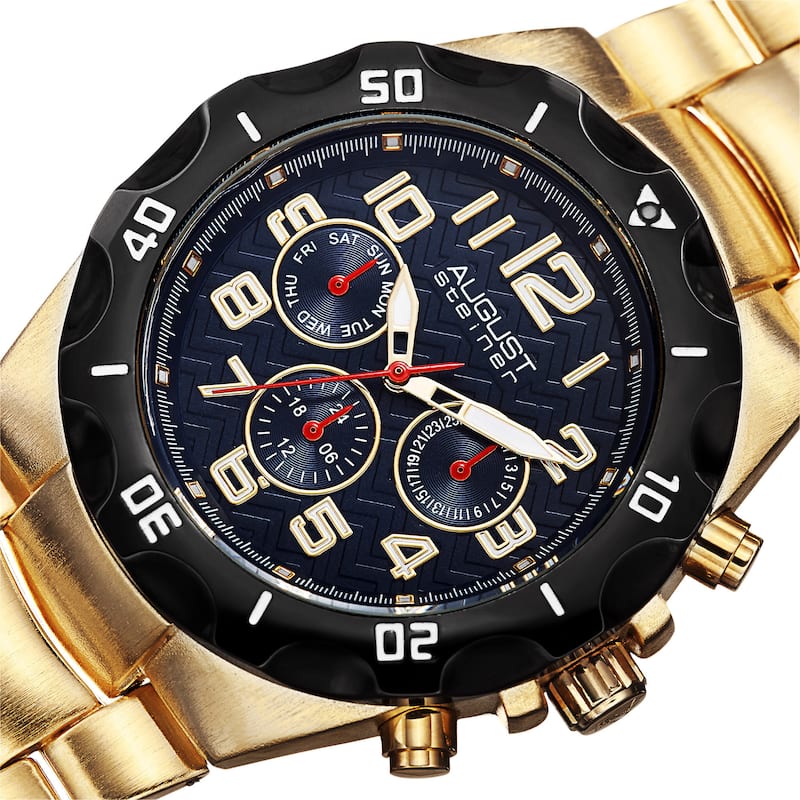 August Steiner Men's Swiss Quartz Multifunction Dual-Time Gold-Tone Bracelet Watch