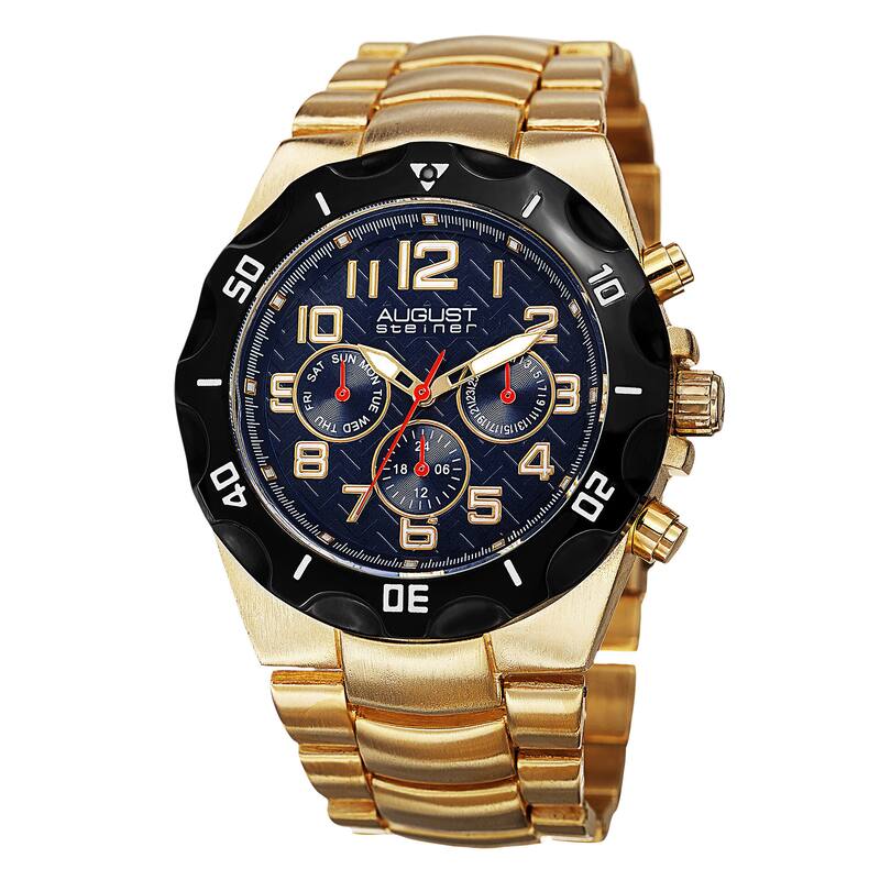 August Steiner Men's Swiss Quartz Multifunction Dual-Time Gold-Tone Bracelet Watch