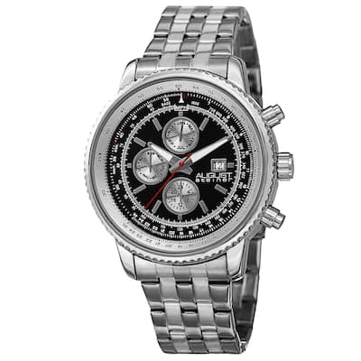 August Steiner Men's Swiss Quartz Multifunction Dual Time Stainless Steel Silver-Tone Bracelet Watch