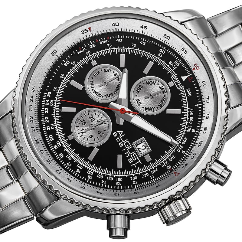 August Steiner Men's Swiss Quartz Multifunction Dual Time Stainless Steel Silver-Tone Bracelet Watch