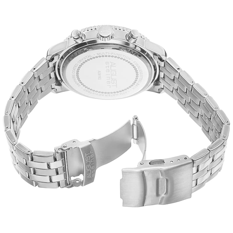 August Steiner Men's Swiss Quartz Multifunction Dual Time Stainless Steel White Bracelet Watch