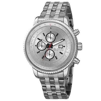 August Steiner Men's Swiss Quartz Multifunction Dual Time Stainless Steel White Bracelet Watch
