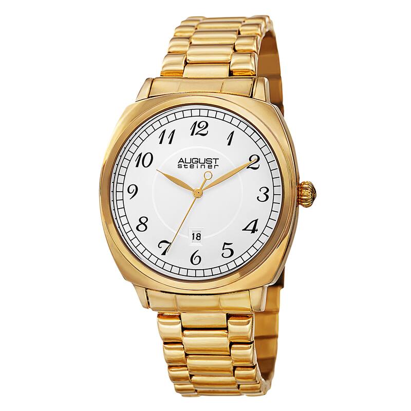 August Steiner Men's Swiss Quartz Arabic Numerals Stainless Steel Gold-Tone Bracelet Watch