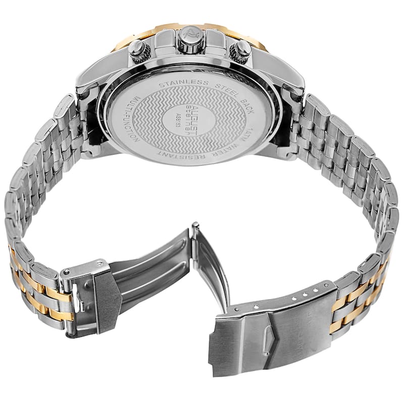 August Steiner Men's Swiss Quartz Multifunction Tachymeter Stainless Steel Two-Tone Bracelet Watch