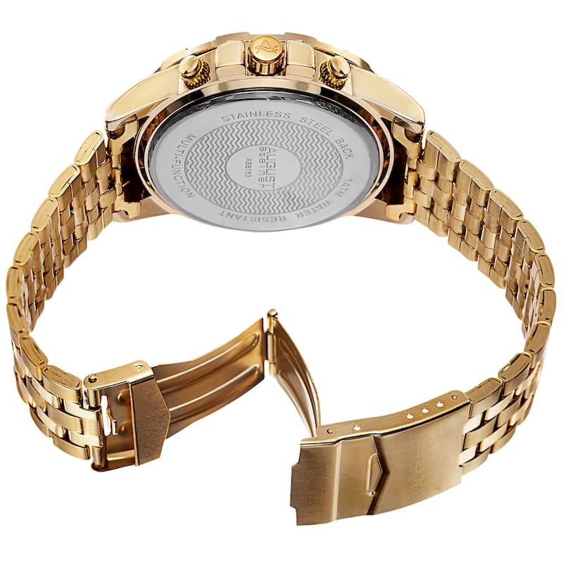 August Steiner Men's Swiss Quartz Multifunction Tachymeter Stainless Steel Gold-Tone Bracelet Watch
