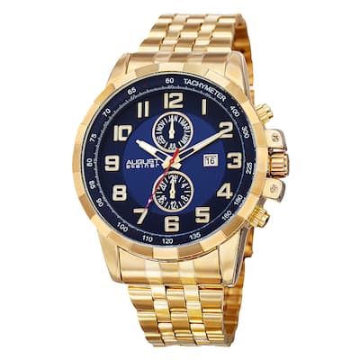 August Steiner Men's Swiss Quartz Multifunction Tachymeter Stainless Steel Gold-Tone Bracelet Watch
