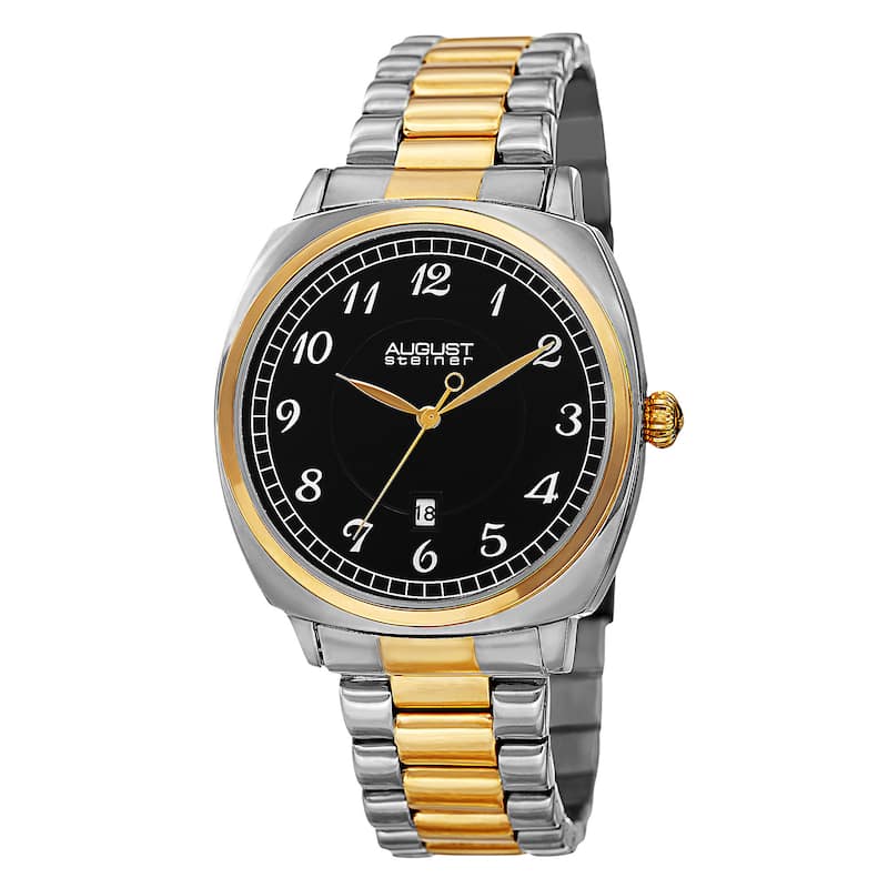 August Steiner Men's Swiss Quartz Arabic Numerals Stainless Steel Two-Tone Bracelet Watch