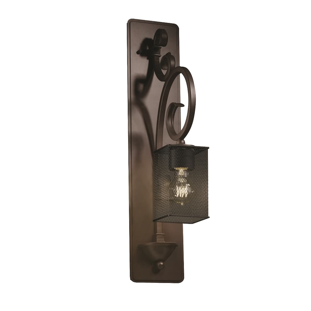 Justice Design Wire Mesh Victoria 1-light Dark Bronze Wall Sconce, Tall Wire Mesh Square - Flat Rim Shade