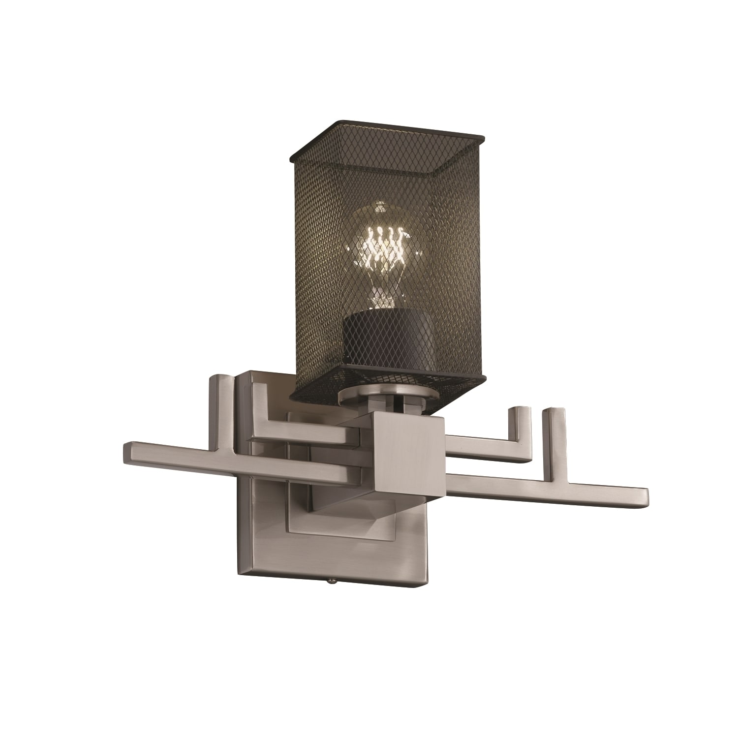 Justice Design Wire Mesh Aero 1-light Brushed Nickel Wall Sconce, Square - Flat Rim Shade