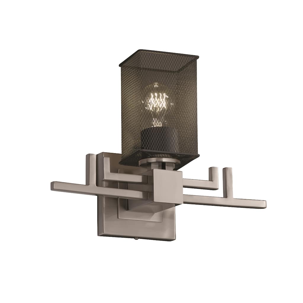 Justice Design Wire Mesh Aero 1-light Brushed Nickel Wall Sconce, Square - Flat Rim Shade