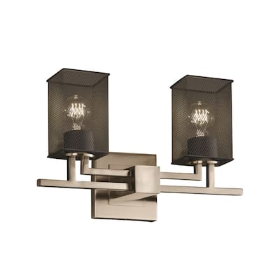 Justice Design Wire Mesh Aero 2-light Brushed Nickel Bath Bar, Square - Flat Rim Shade - Silver