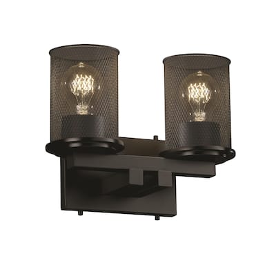 Justice Design Wire Mesh Dakota 2-light Matte Black Bath Bar, Cylinder - Flat Rim Shade