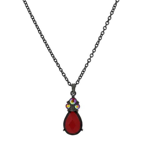 1928 Jewelry Dramatic Black-tone Metal Red Stone and Red AB Crystal ...
