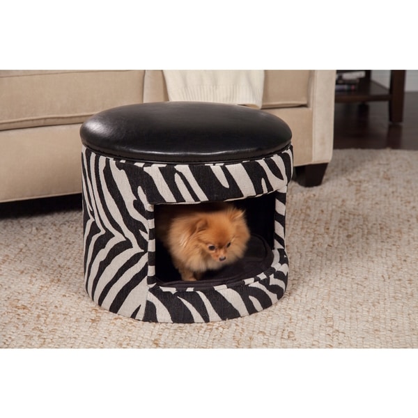 Shop HomePop Black Faux Leather/ Zebra Print Pet Bed Ottoman