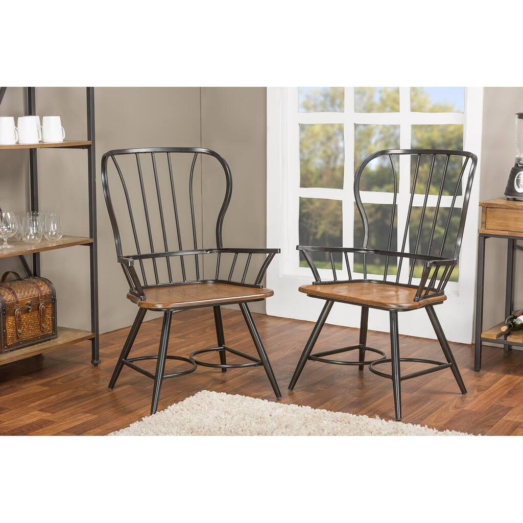 Carbon Loft Rudolph Set of 2 Wood and Metal Vintage Industrial Dining Arm Chair