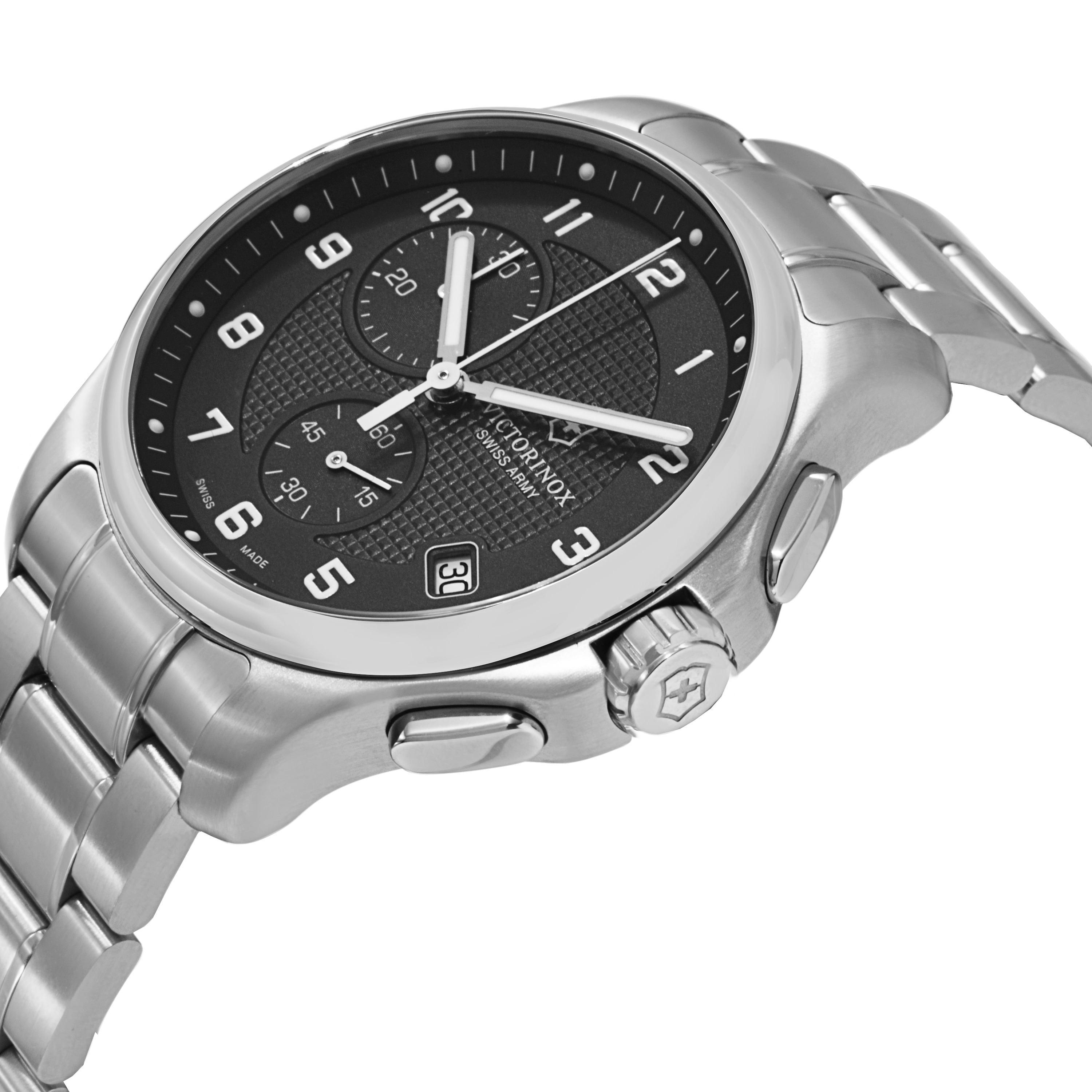 victorinox men's chronograph officer stainless steel bracelet watch 42mm
