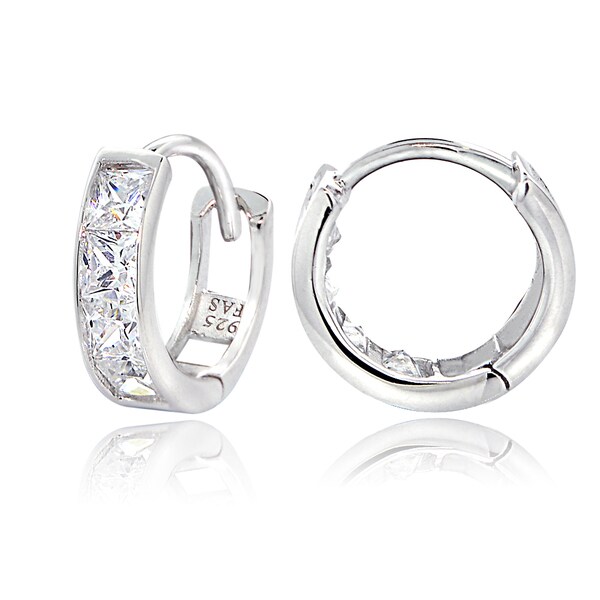 ICZ Stonez Sterling Silver Cubic Zirconia Channel-set Mini Hoop Earrings