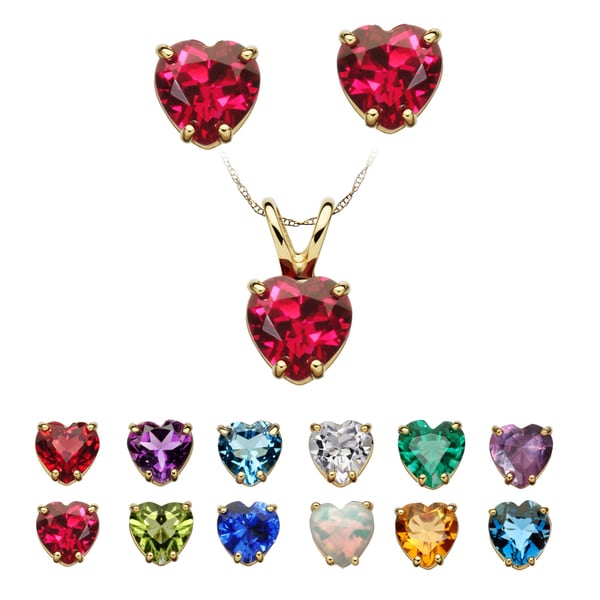 14k Yellow Gold Birthstone Heart Necklace and Earrings Set - 17190706 ...