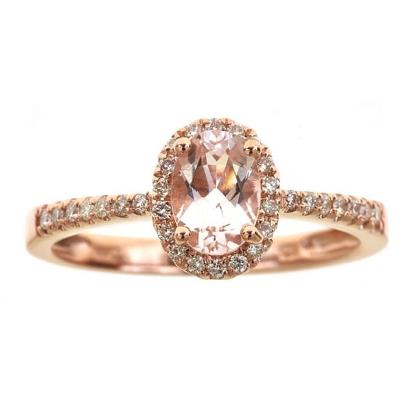 Anika and August 14k Rose Gold Oval-cut Morganite 1/5ct TDW Diamond Ring (G-H, I1-I2) (Size 7)