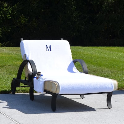 Turkish Cotton Monogrammed Towel Cover with pockets for Standard Size Chaise Lounge Chair