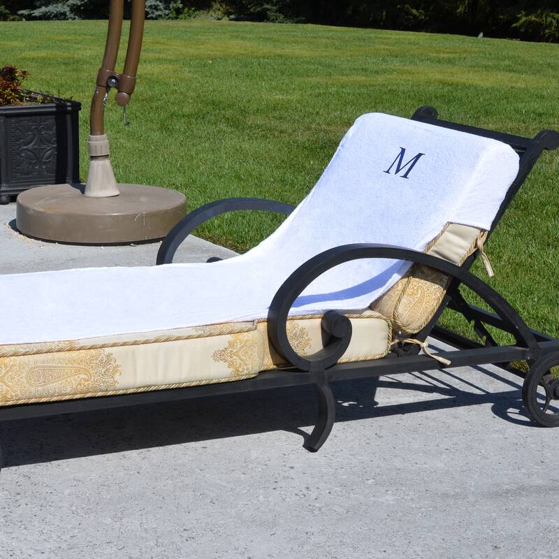 Authentic Hotel and Spa Turkish Cotton Monogrammed Towel Cover for Standard Size Chaise Lounge Chair