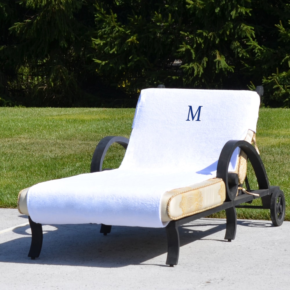 Authentic Hotel and Spa Turkish Cotton Monogrammed Towel Cover for Standard Size Chaise Lounge Chair