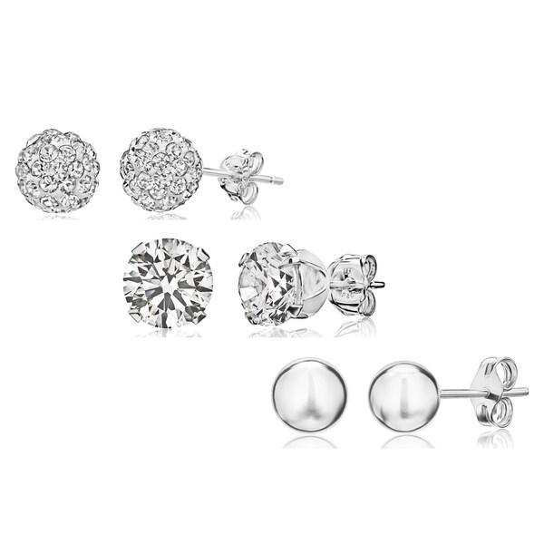 Pori Sterling Silver Crystal And Cubic Zirconia 3 Piece Stud Pori Sterling Silver Crystal And Cubic Zirconia 3 Piece Stud Earrings Set