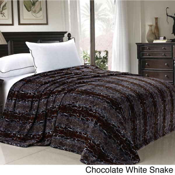 Lightweight Printed Safari Animal Flannel Fleece Blanket - Queen - Chocolate White Snake