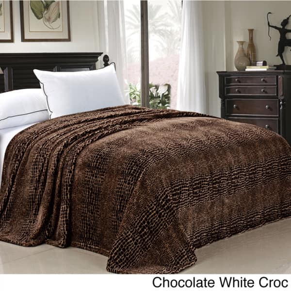 Lightweight Printed Safari Animal Flannel Fleece Blanket - Twin - Chocolate White Croc
