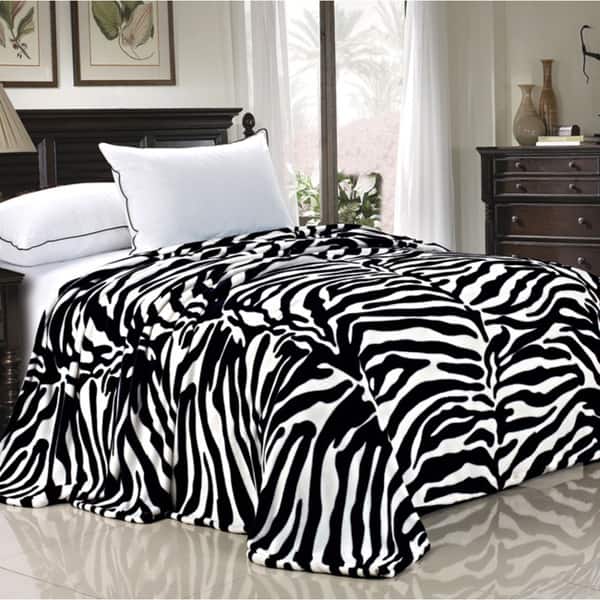 Lightweight Printed Safari Animal Flannel Fleece Blanket - Twin - Black White Zebra