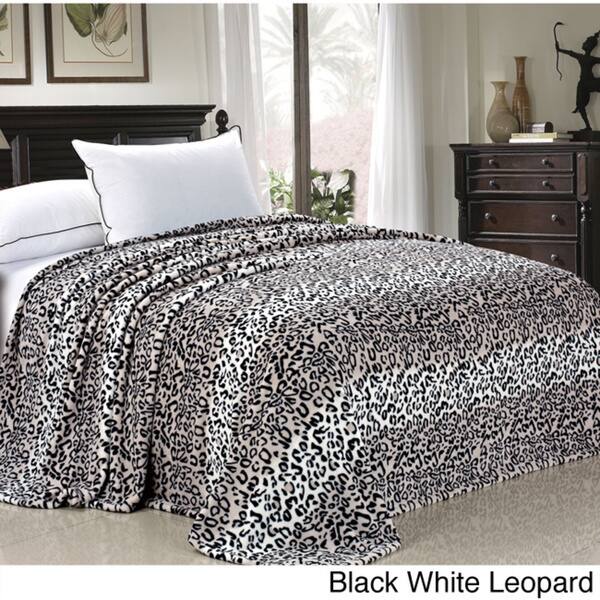 Lightweight Printed Safari Animal Flannel Fleece Blanket - Twin - Black White Leopard