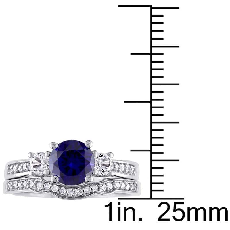 Miadora 10k White Gold Created Sapphire 1/6ct TDW Diamond Bridal Set