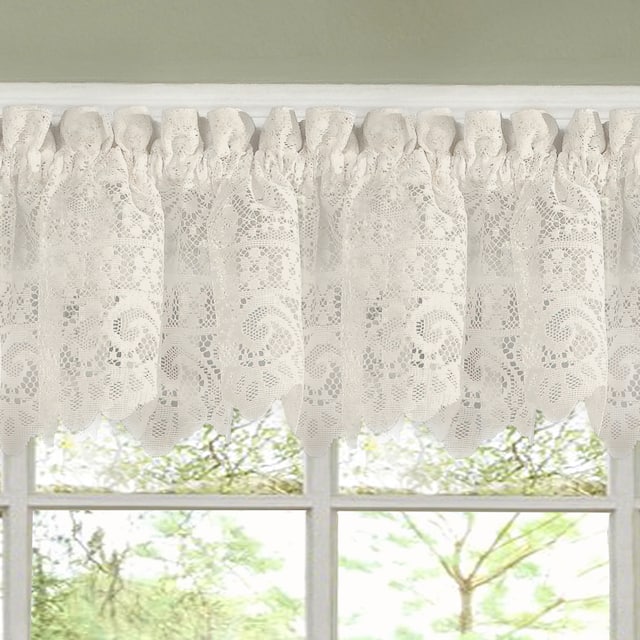 Luxurious Old World Style Lace Kitchen Curtains- Tiers OR Valance in Cream - Tailored Valance, cream