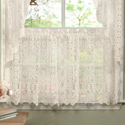 Ivory Lace Luxurious Old World-style Kitchen Curtains Tiers, Shade or Valances