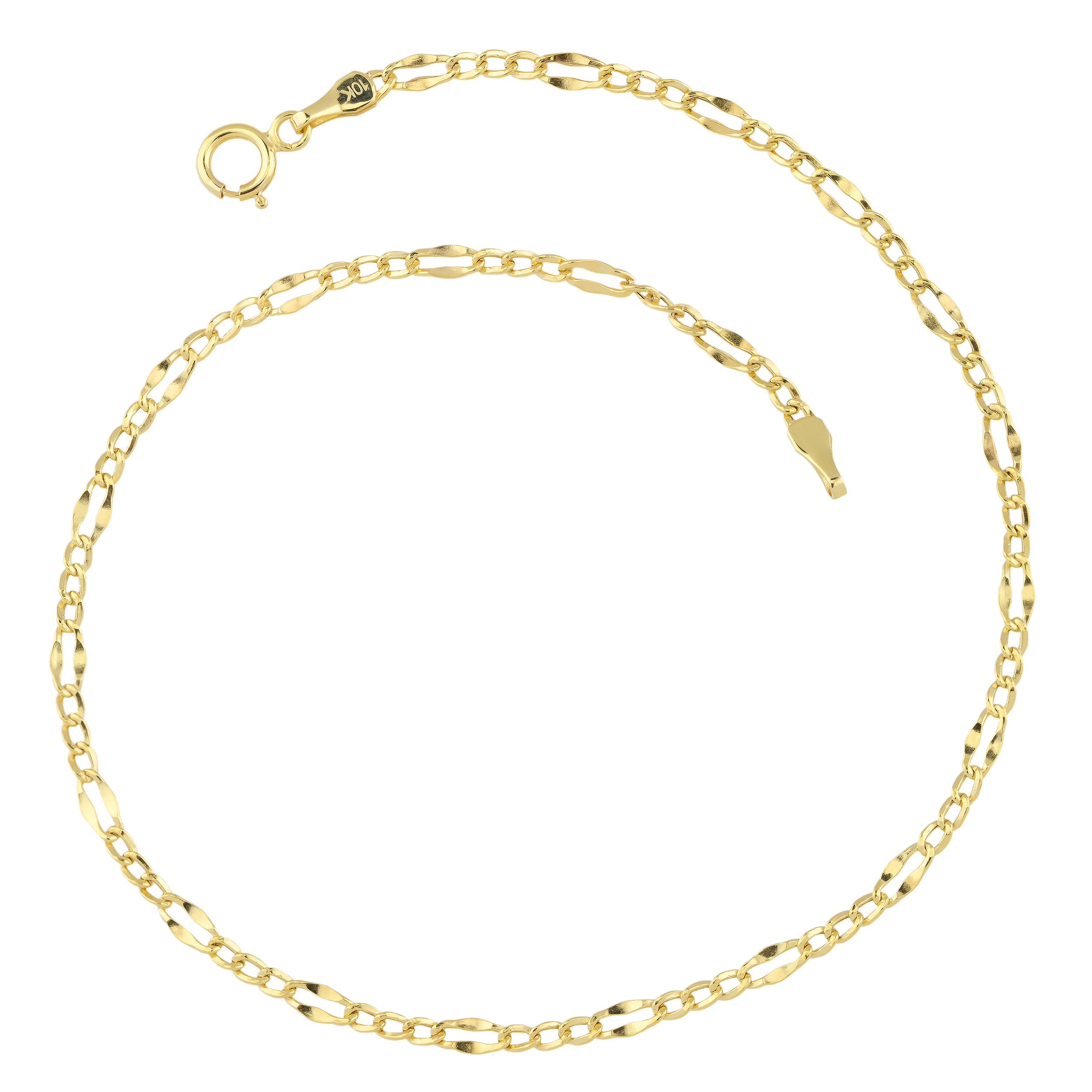 Au Naturale 10k Yellow Gold High Polish Lite Flat Figaro Anklet (9 inches)
