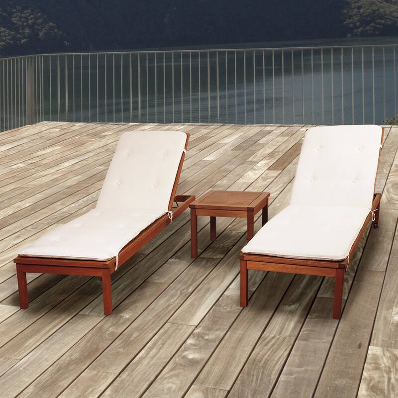 Amazonia Pacific 3-piece Wheel Lounger Set with White Cushions