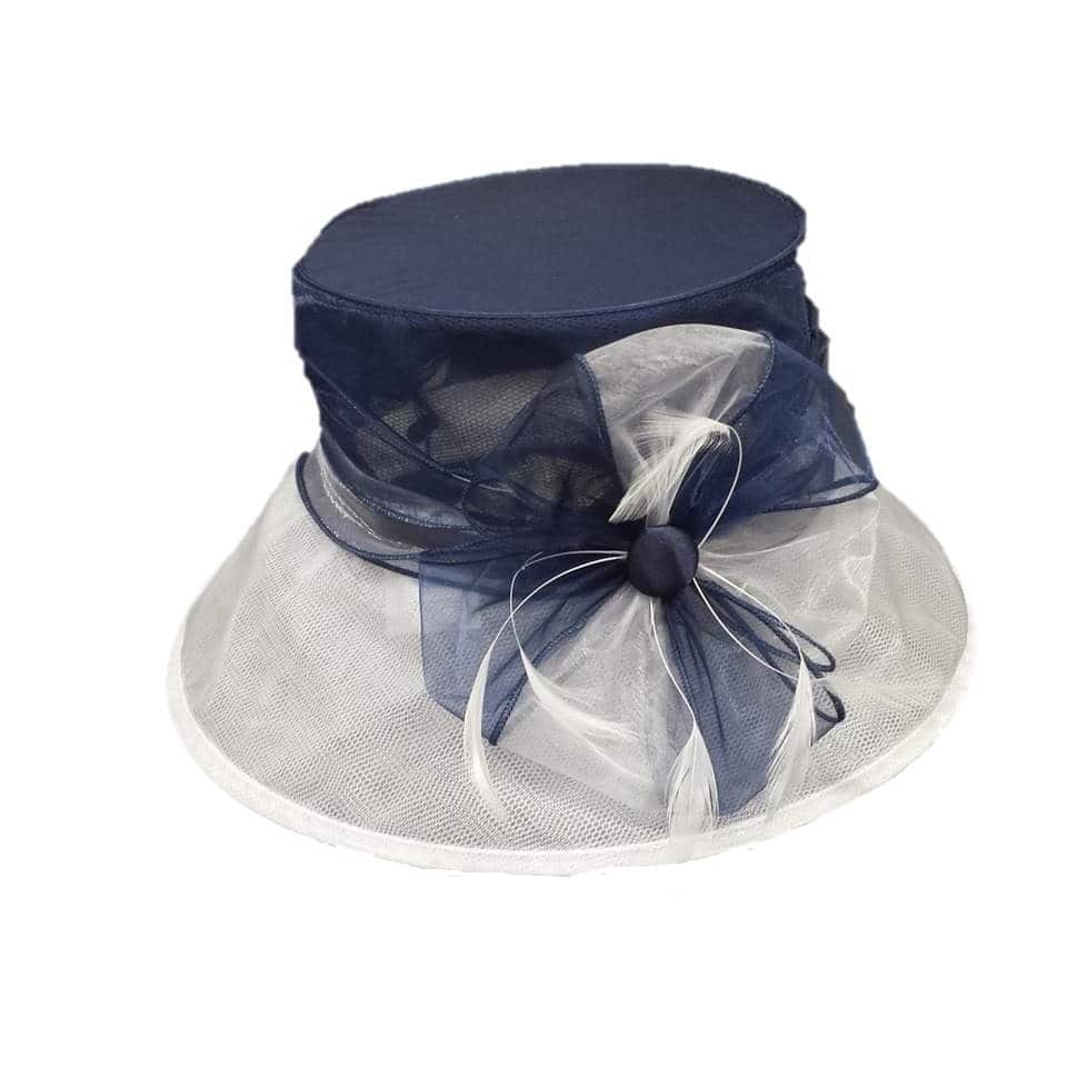 Women's Navy and White Organza Fabric Packable Hat