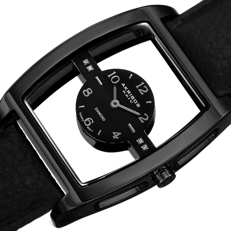Akribos XXIV Men's Swiss Quartz Transparent Sunray Dial Leather Black Strap Watch