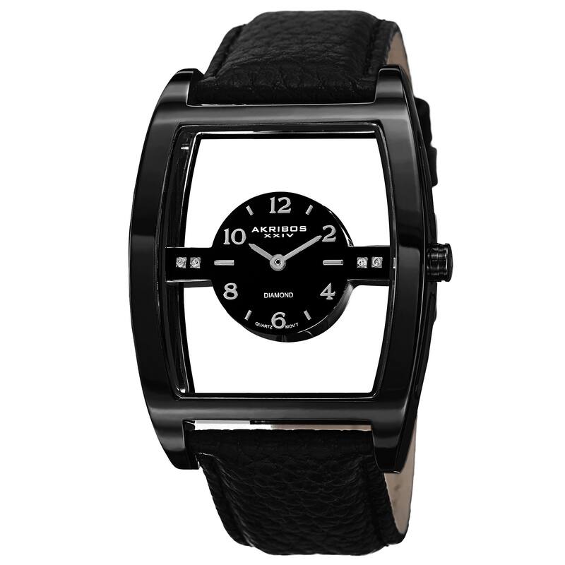 Akribos XXIV Men's Swiss Quartz Transparent Sunray Dial Leather Black Strap Watch