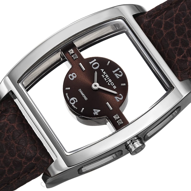 Akribos XXIV Men's Swiss Quartz Transparent Sunray Dial Leather Silver-Tone Strap Watch